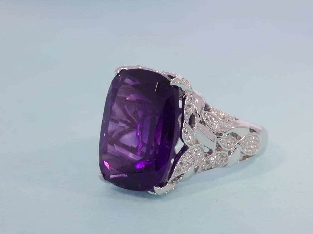 Purple Amethyst Sterling Silver Ring with Accent