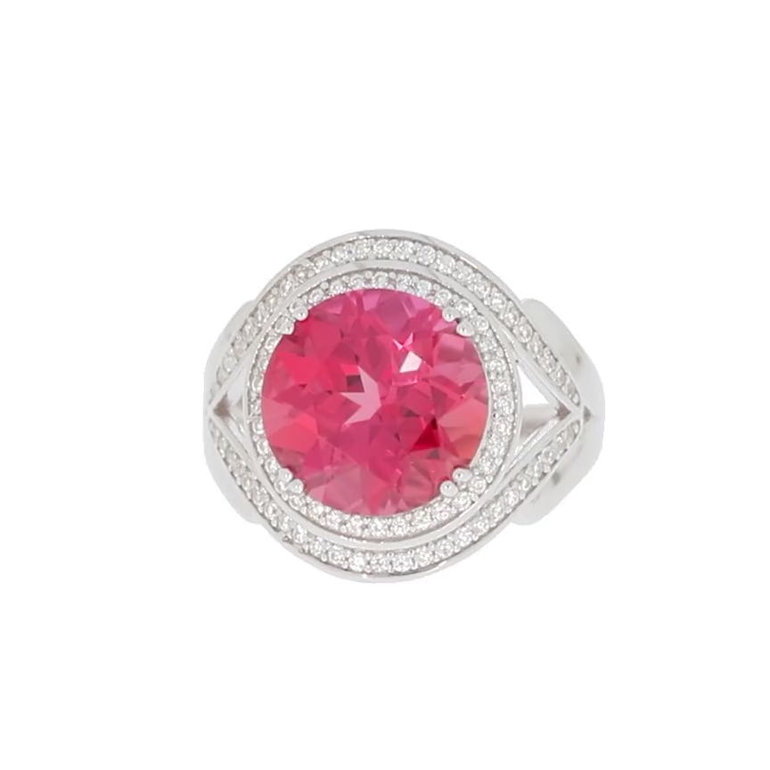 Round Pink Sapphire Sterling Silver Ring with Accent