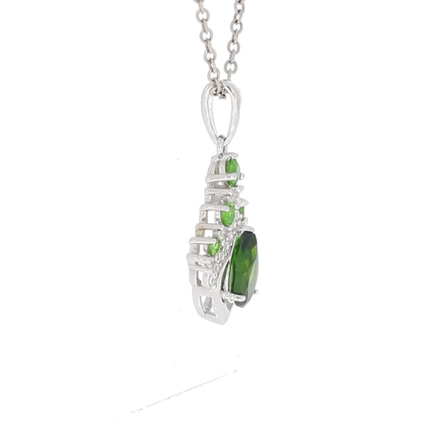 Green Chrome Diopside Sterling Silver Pendant with Diamond Accent