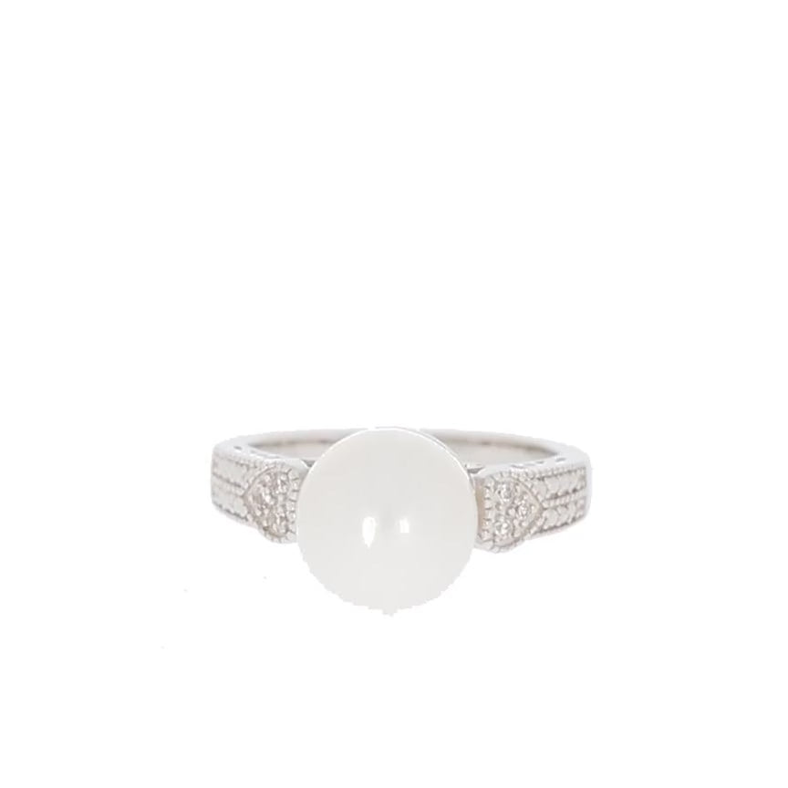 White Pearl Sterling Silver Ring with Moissanite Accent