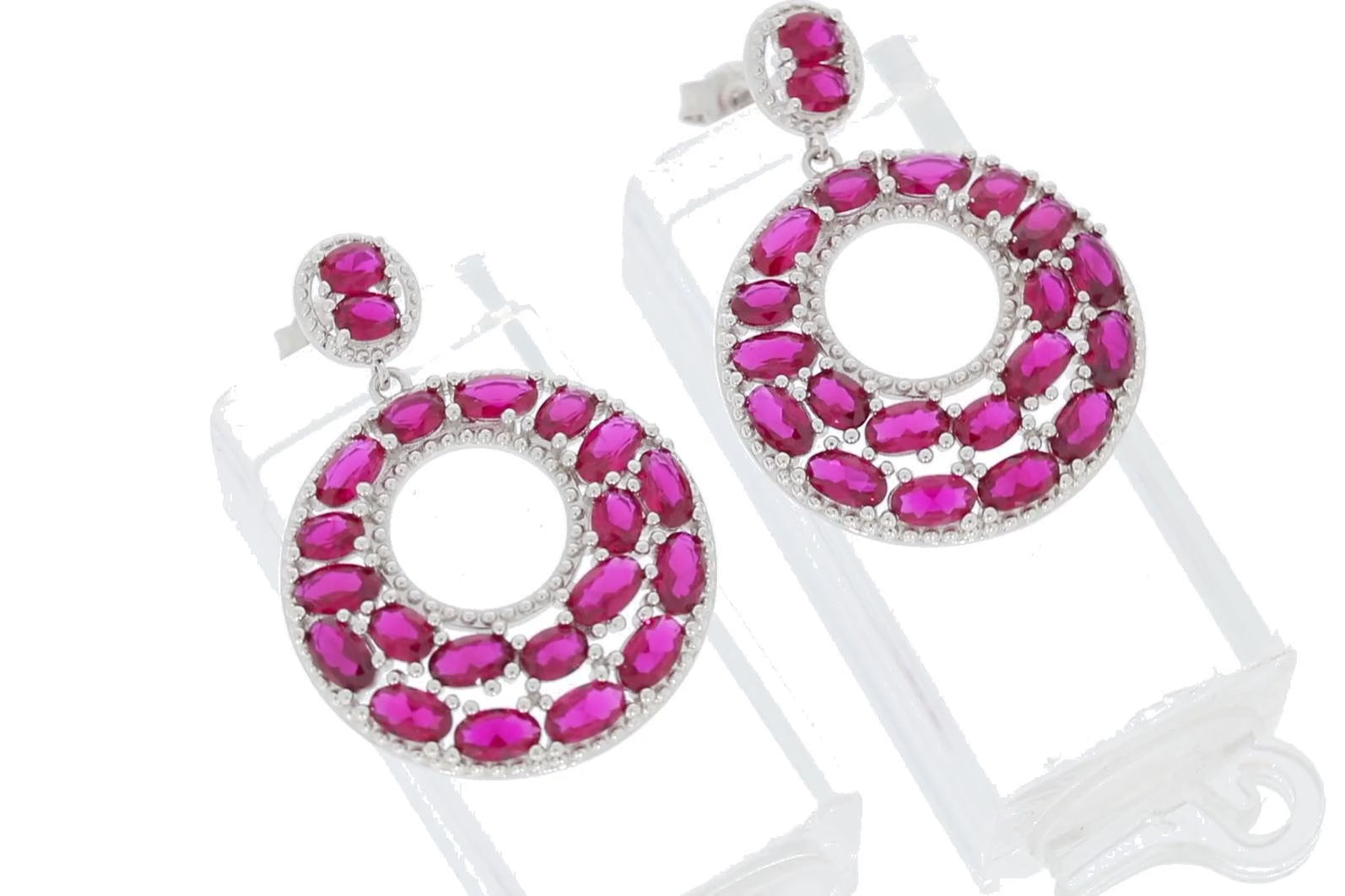 Oval Pink Sapphire Sterling Silver Earrings with Accent