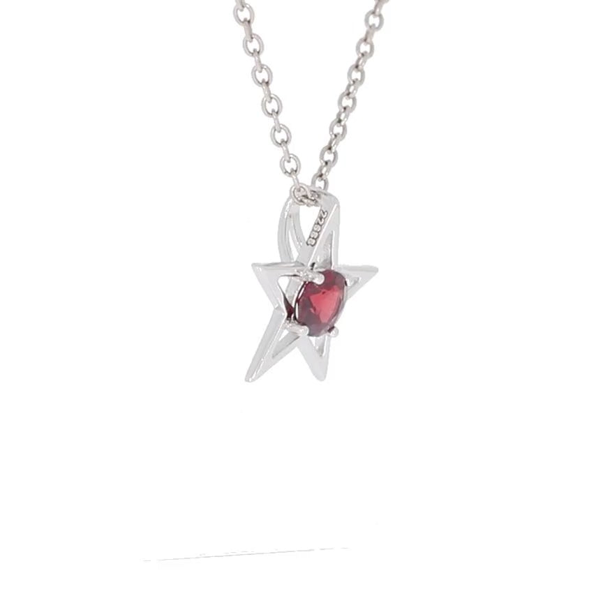Red Garnet Sterling Silver Pendant with Accent