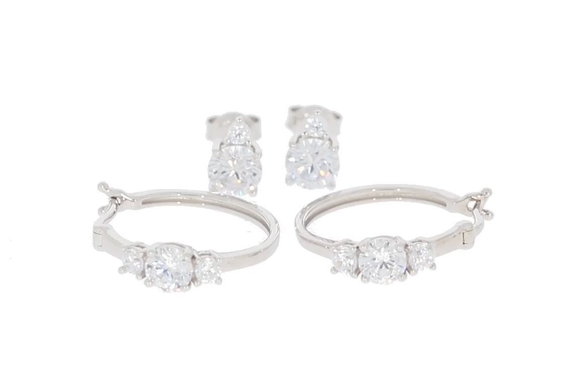 White Moissanite Sterling Silver Earrings with Accent