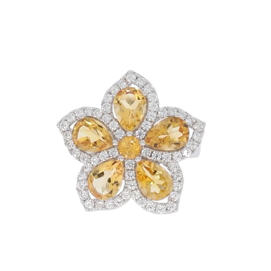 Pear Green Emerald Sterling Silver Ring with Accent