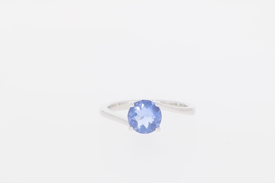 Round Blue Sapphire Sterling Silver Ring with Accent