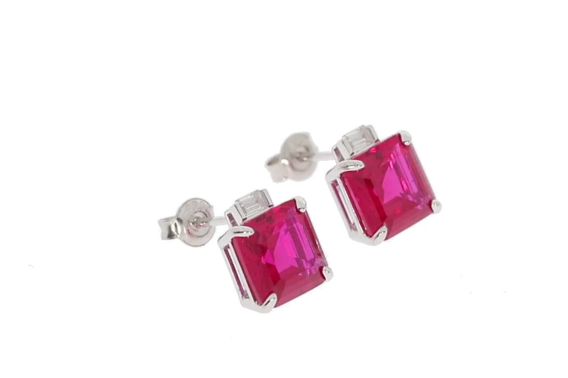 Emerald Red Ruby Sterling Silver Earrings with Accent