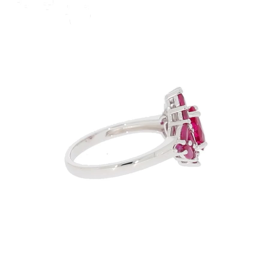 Pear Red Ruby Sterling Silver Ring with Ruby Accent