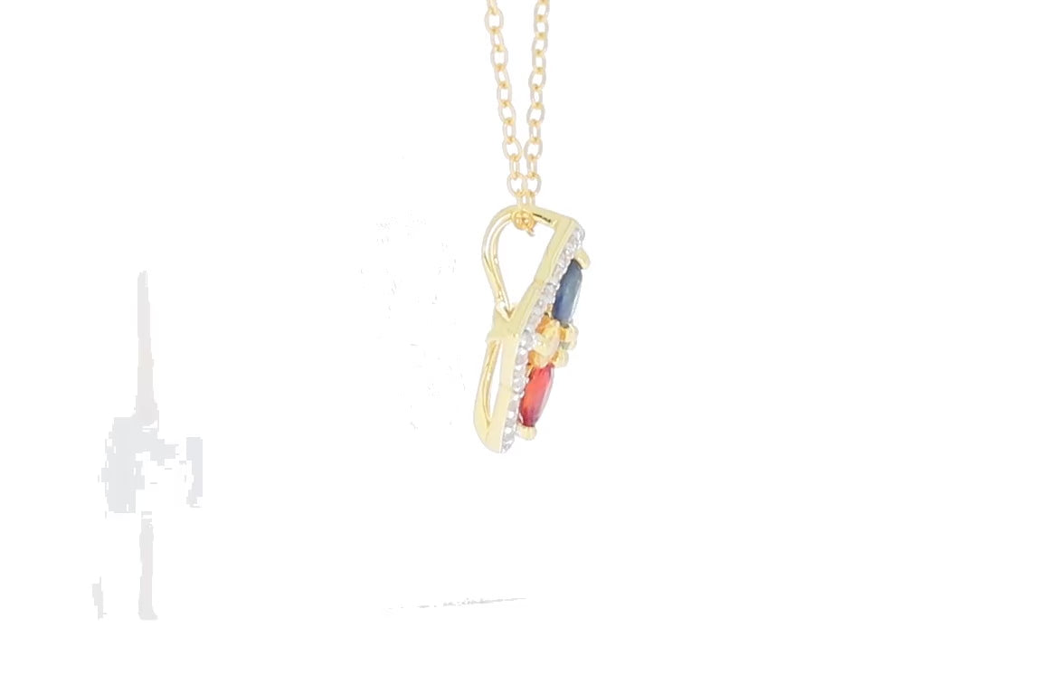 Elegant Pear Multiple Color Sapphire Sterling Silver Pendant with Sapphire Accent, perfect for sophisticated style.