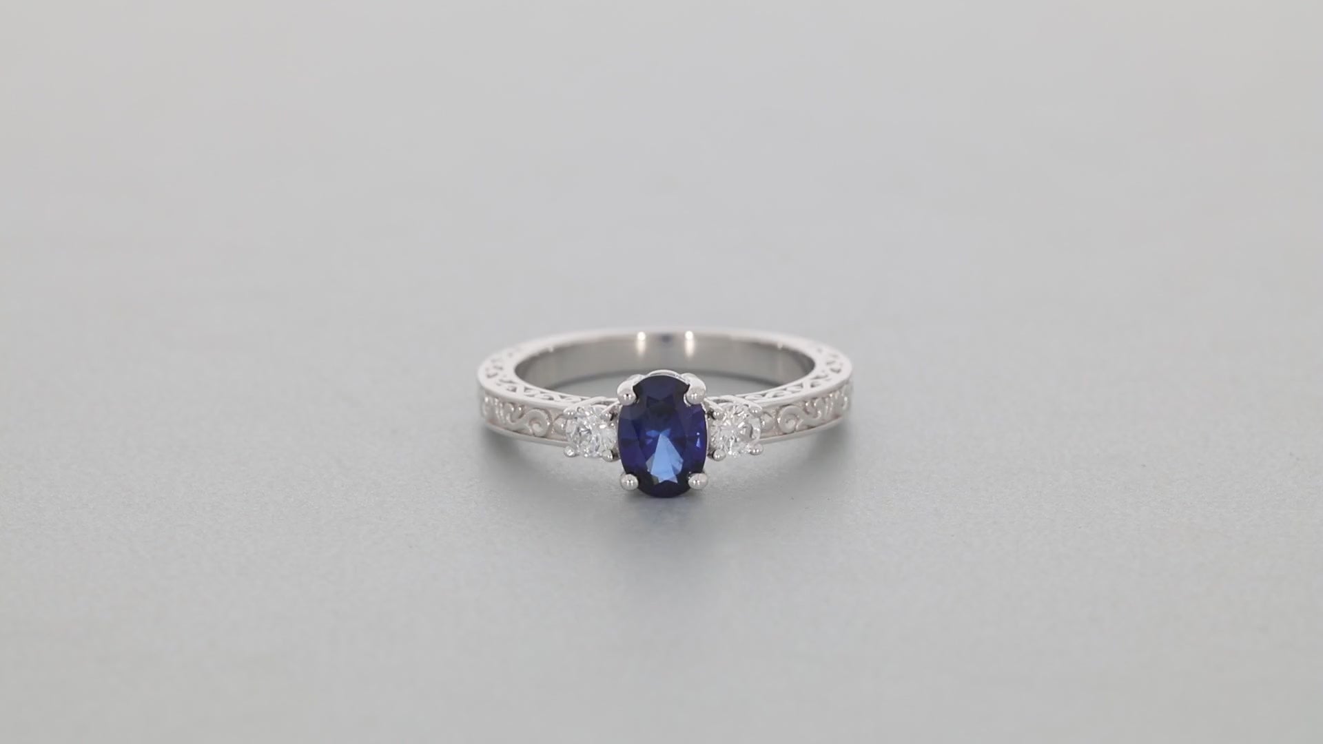 Blue Moissanite Sterling Silver Ring with Accent