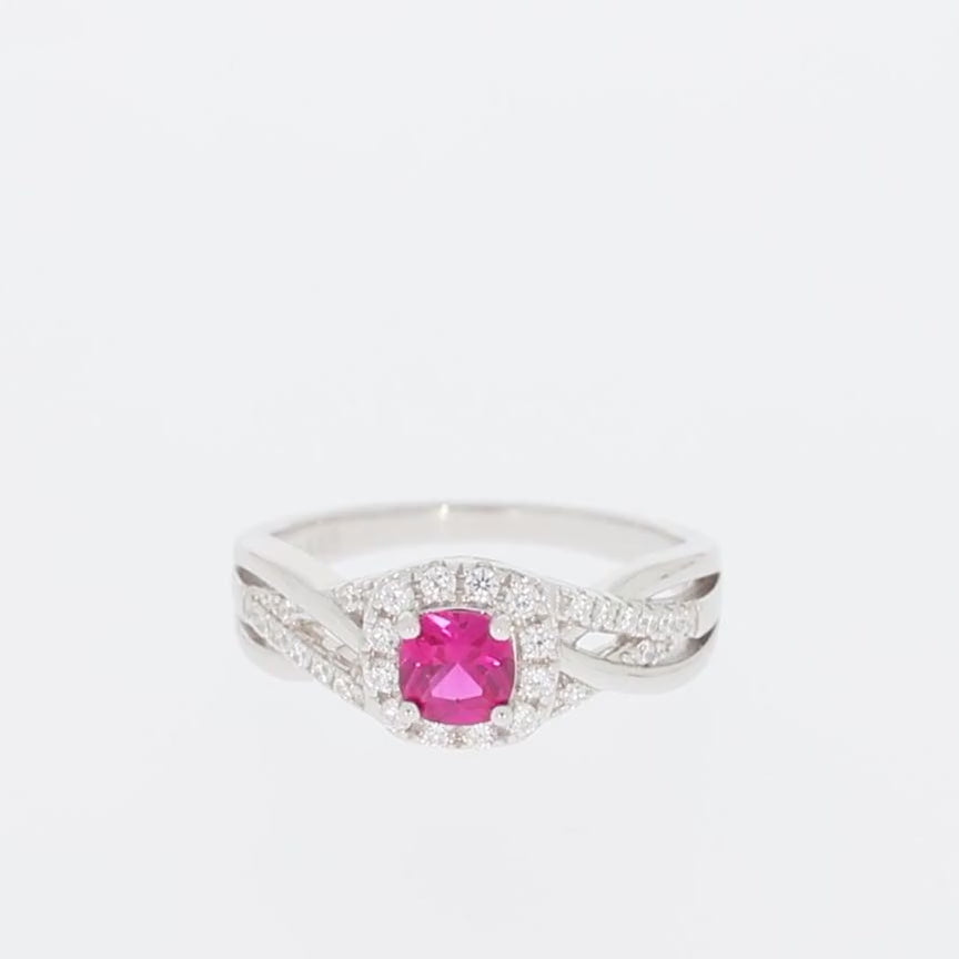 Pink sapphire Sterling Silver Ring with Diamond Accent