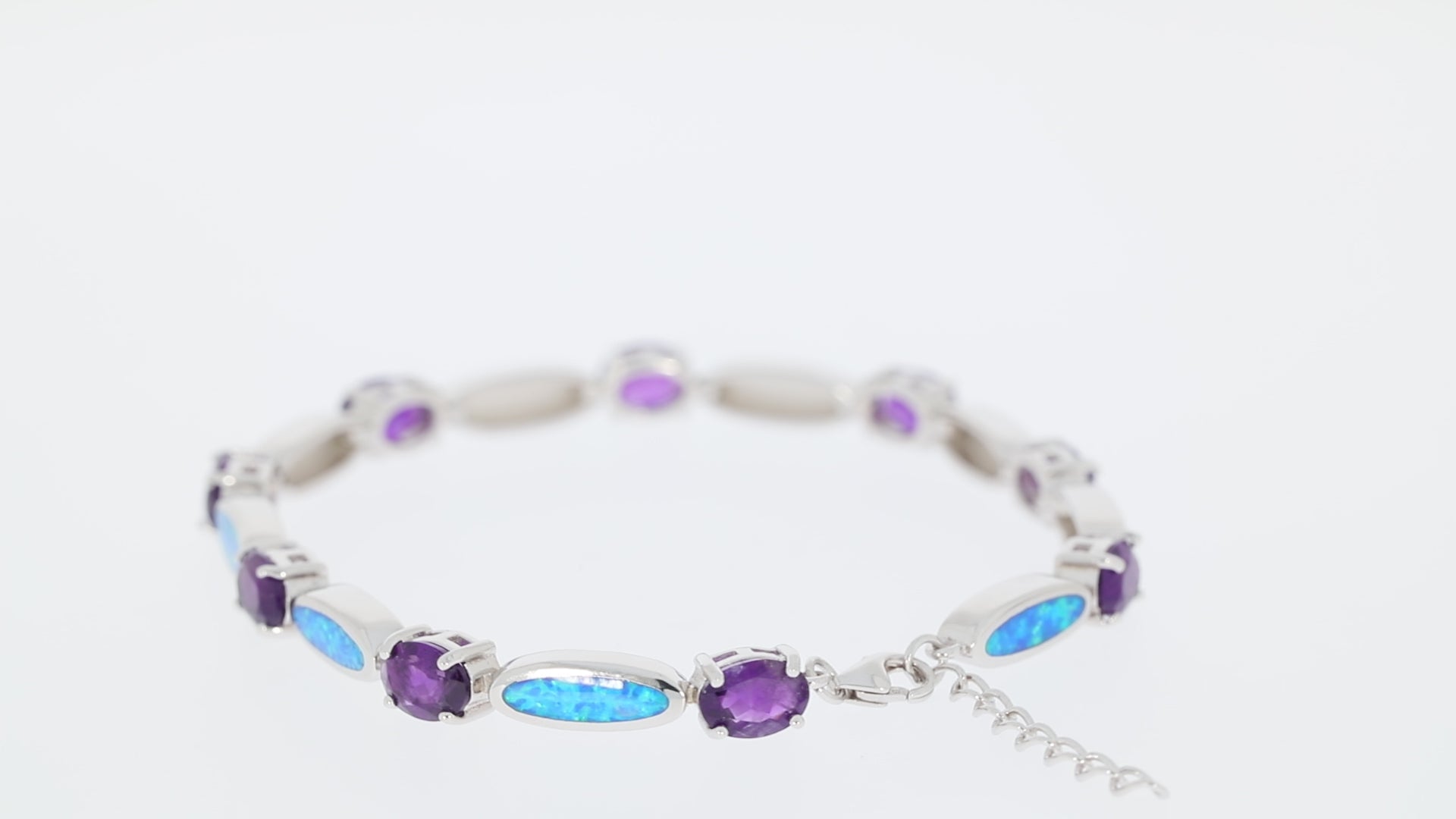Purple Amethyst Sterling Silver Bracelet with Opal Accent