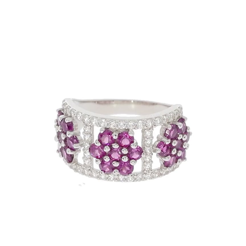 Round Purple Sapphire Sterling Silver Ring with Accent