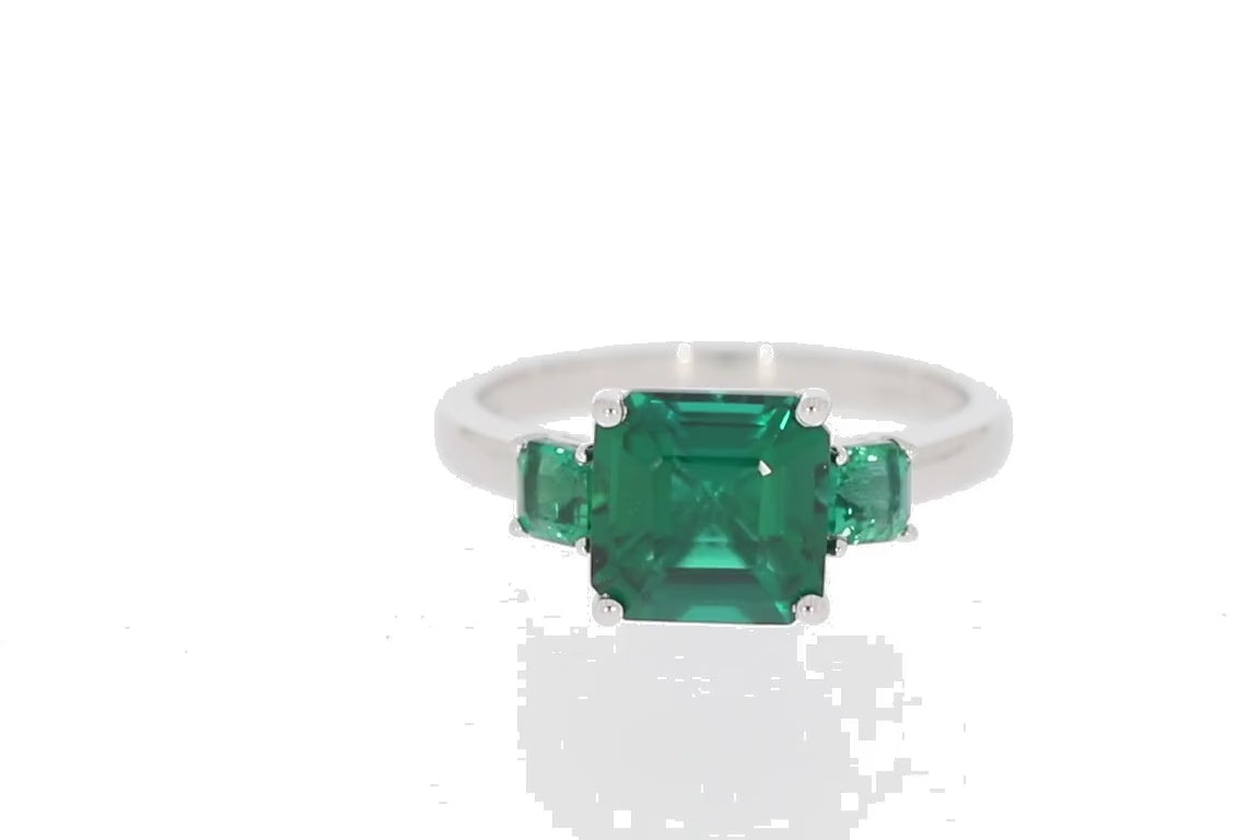 Green Emerald Sterling Silver Ring with Accent