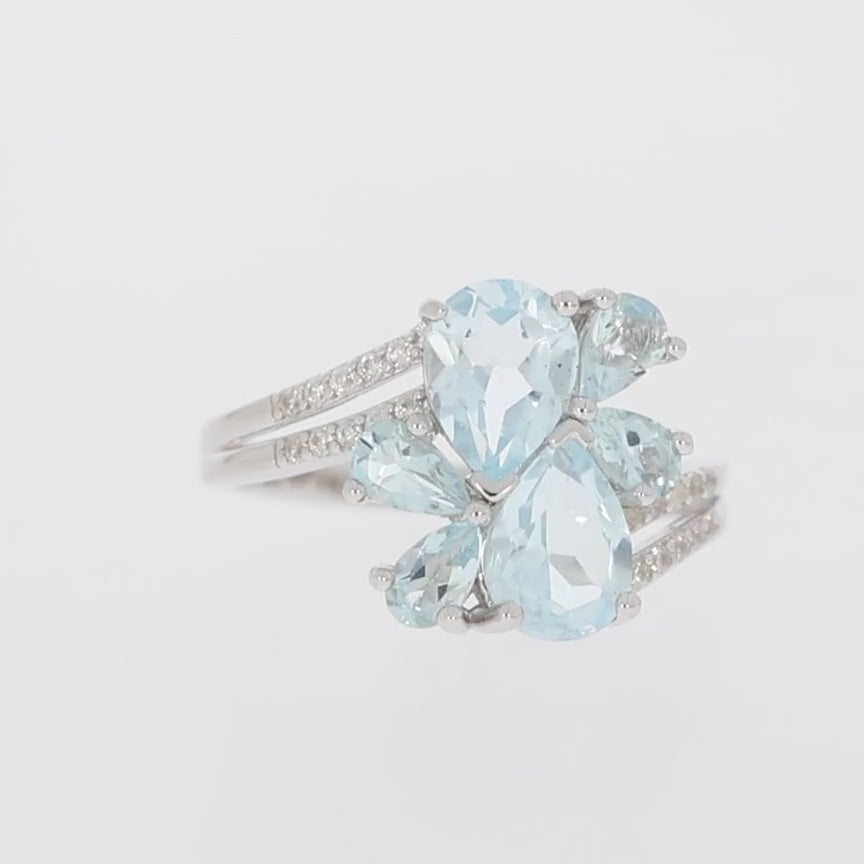 Pear Blue Aquamarine Sterling Silver Ring with Moissanite Accent