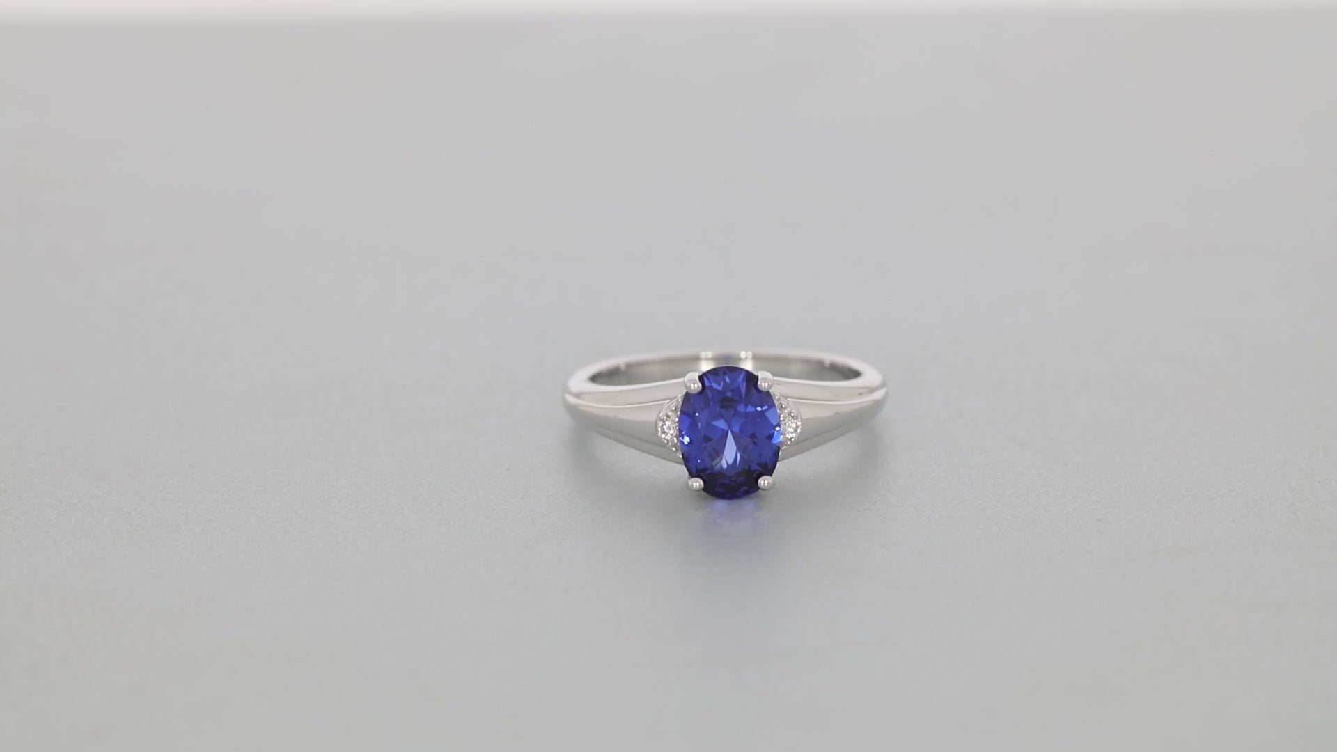 Blue Sapphire Sterling Silver Ring with Accent