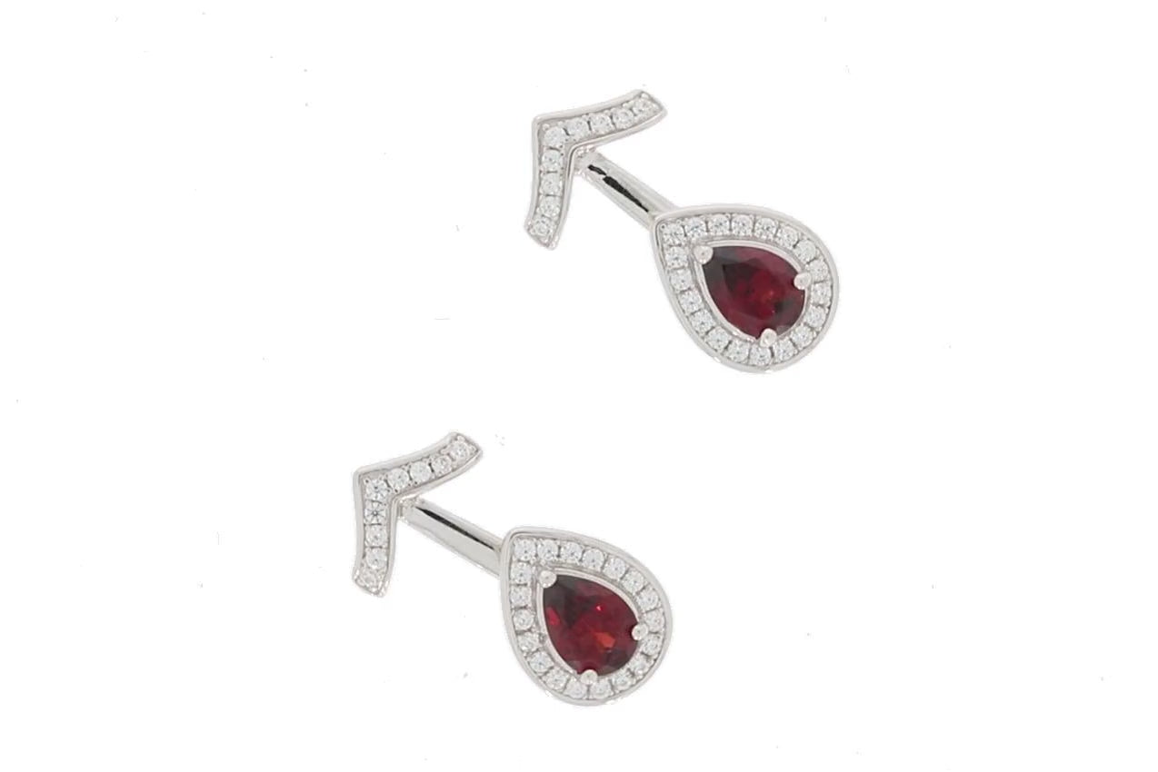 Pear Red Garnet Sterling Silver Earrings with Moissanite Accent