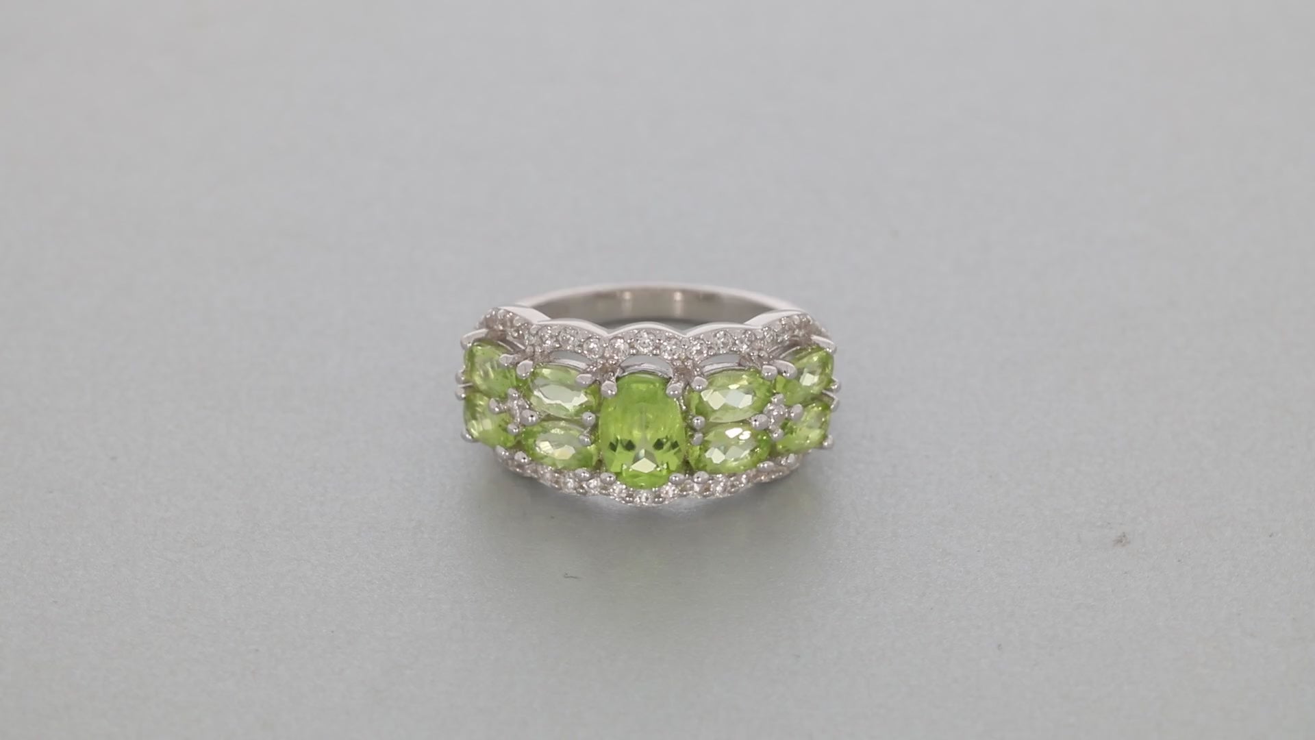 Green Peridot Sterling Silver Ring with Diamond Accent