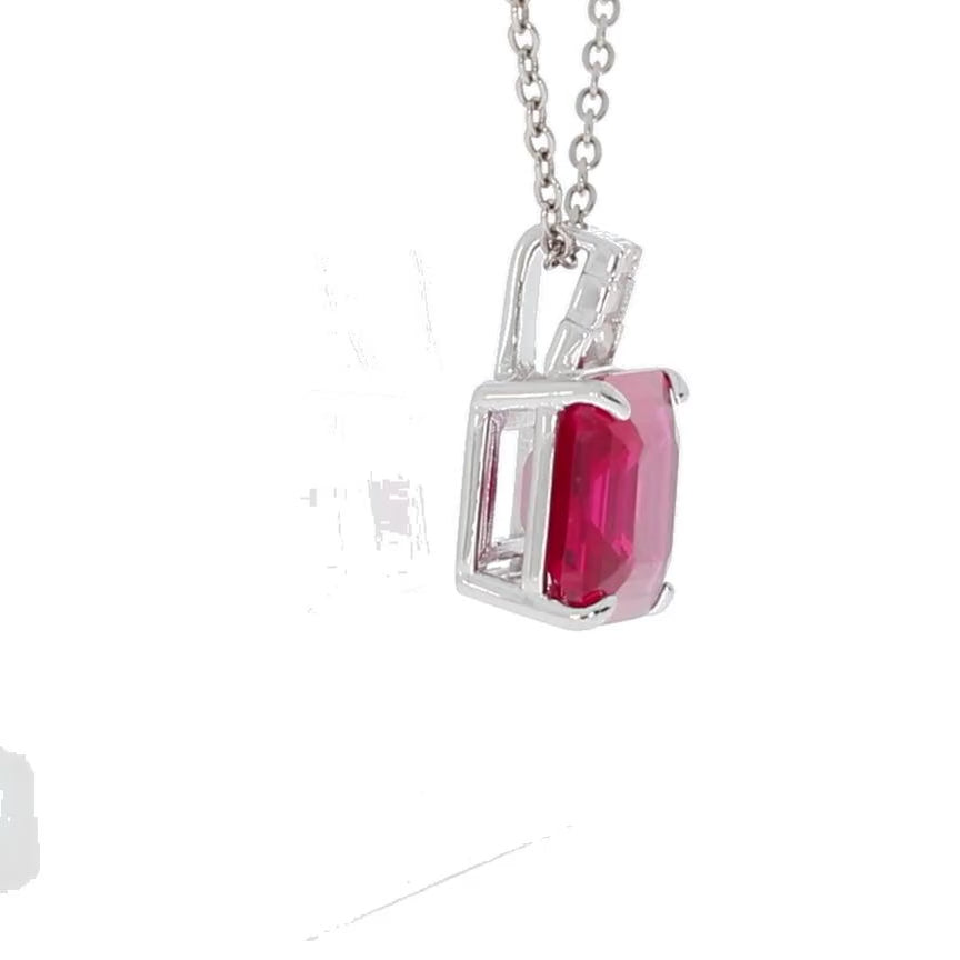 Emerald Red Ruby Sterling Silver Pendant with Moissanite Accent