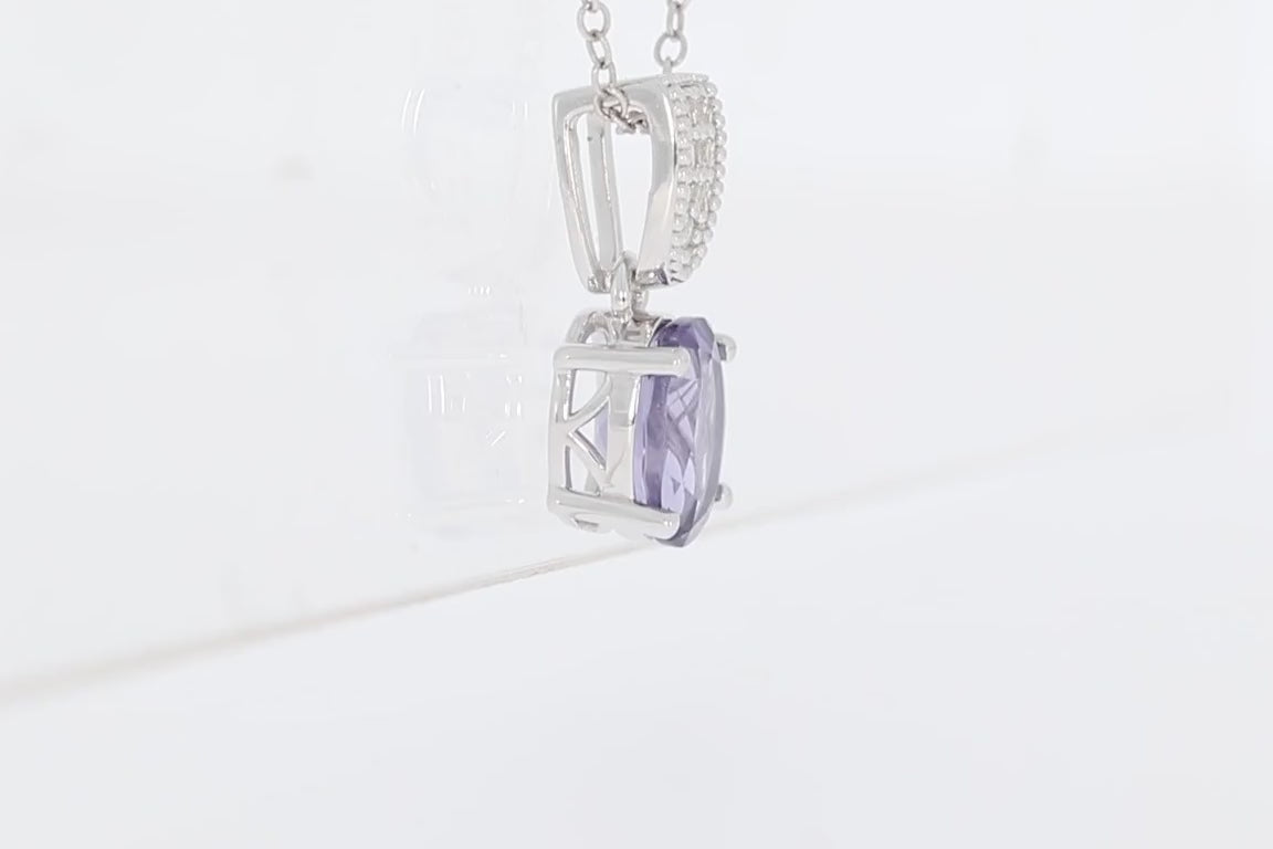 Oval Purple Sapphire Sterling Silver Pendant with Moissanite Accent