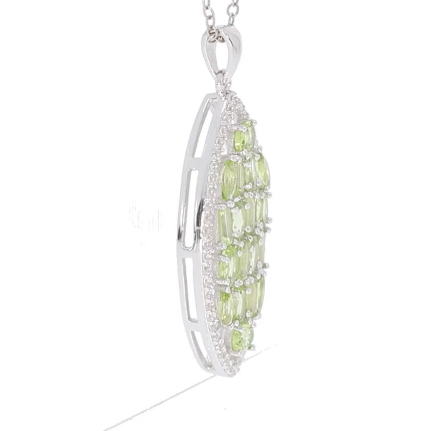 Green Peridot Sterling Silver Pendant with Diamond Accent