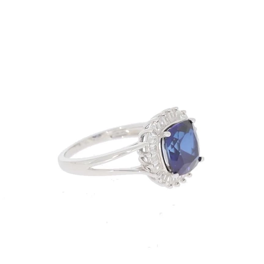 Blue Sapphire Sterling Silver Ring with Accent