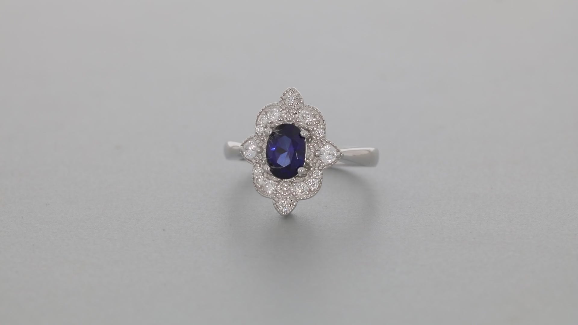 Blue Sapphire Sterling Silver Ring with Accent