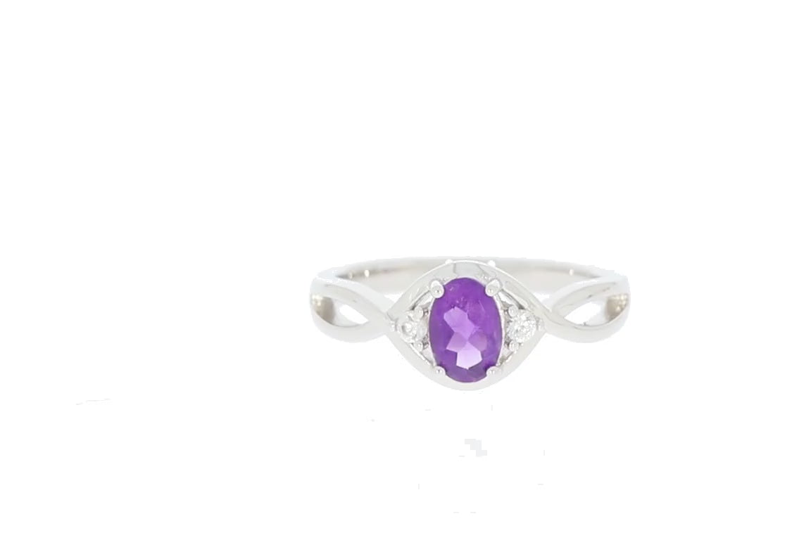 Purple Amethyst Sterling Silver Ring with Diamond Accent