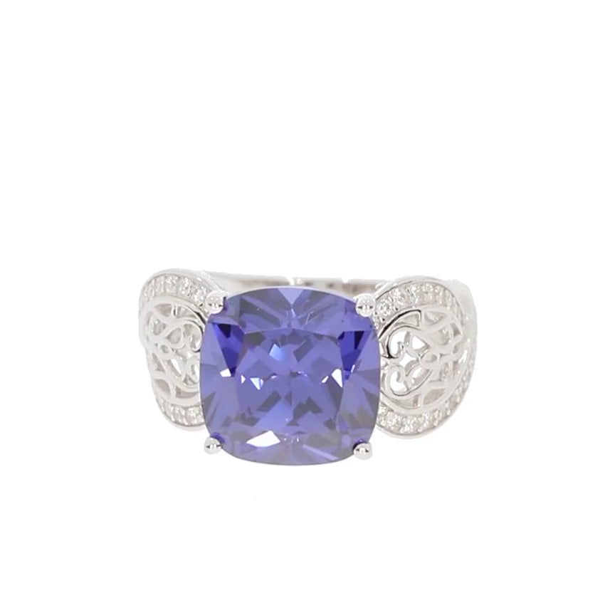 Blue Sapphire Sterling Silver Ring with Accent