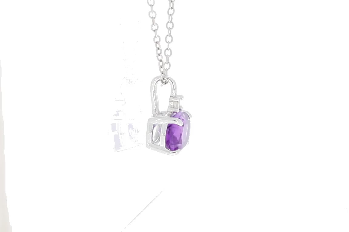Oval Purple Amethyst Sterling Silver Pendant with Moissanite Accent