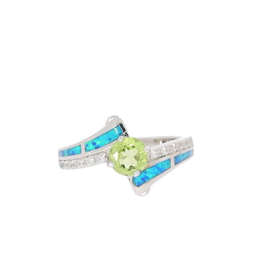 Green Peridot Sterling Silver Ring with Diamond Accent