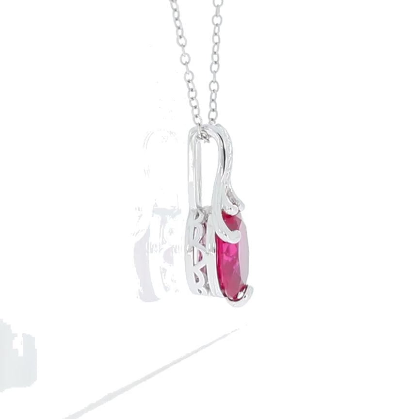 Oval Red Ruby Sterling Silver Pendant with Moissanite Accent