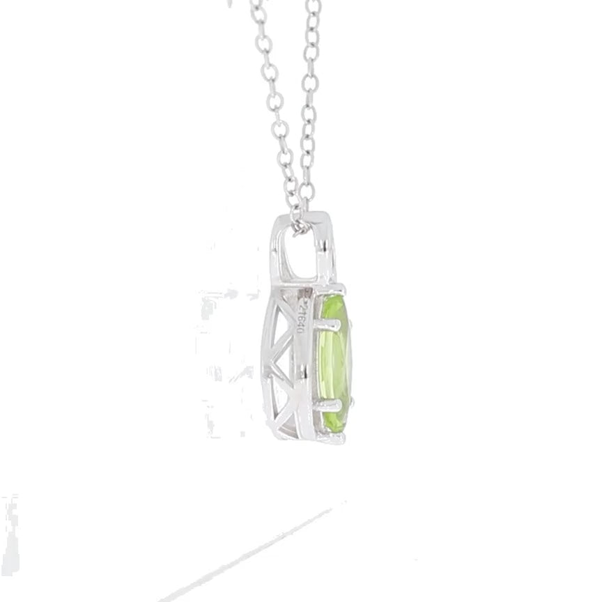 Green Peridot Sterling Silver Pendant with Diamond Accent