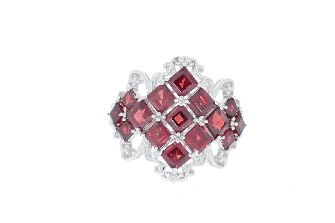 Princess Red Garnet Sterling Silver Ring with Accent