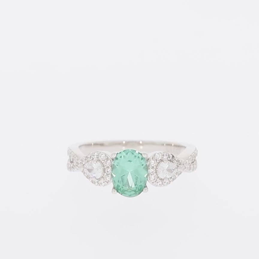 Oval Green Moissanite Sterling Silver Ring with Accent