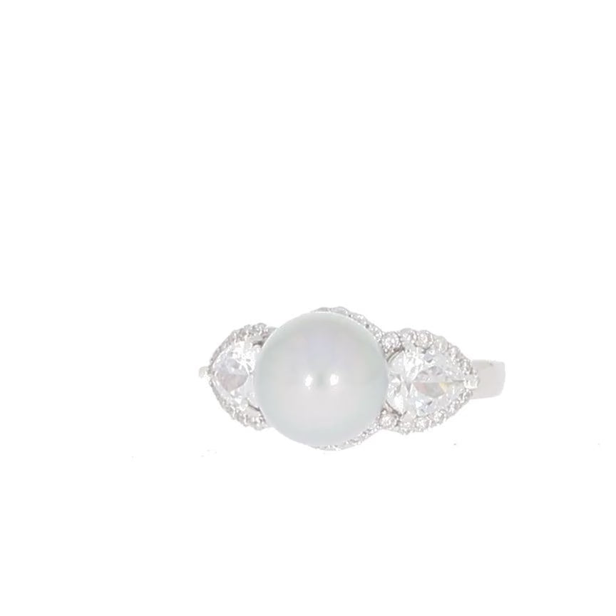 White Pearl Sterling Silver Ring with Accent
