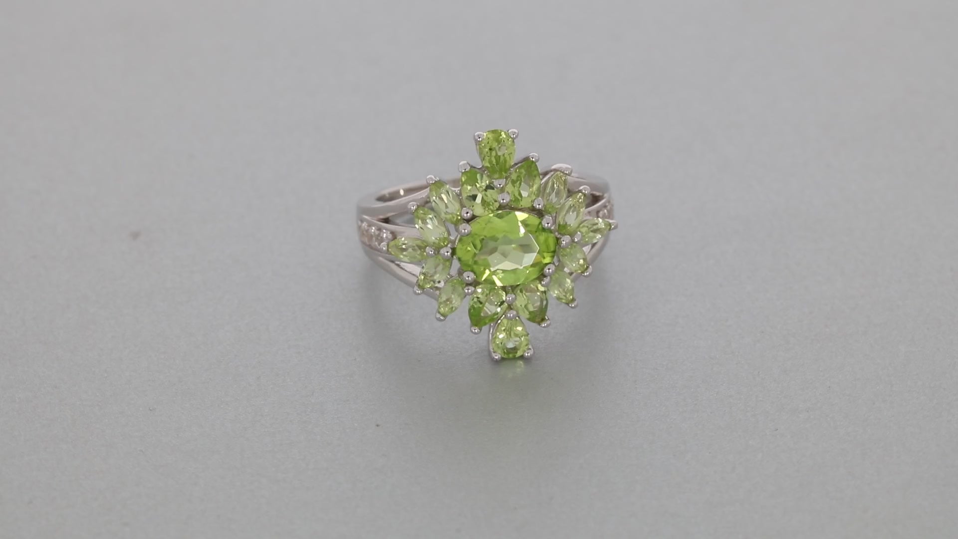 Green Peridot Sterling Silver Ring with Diamond Accent