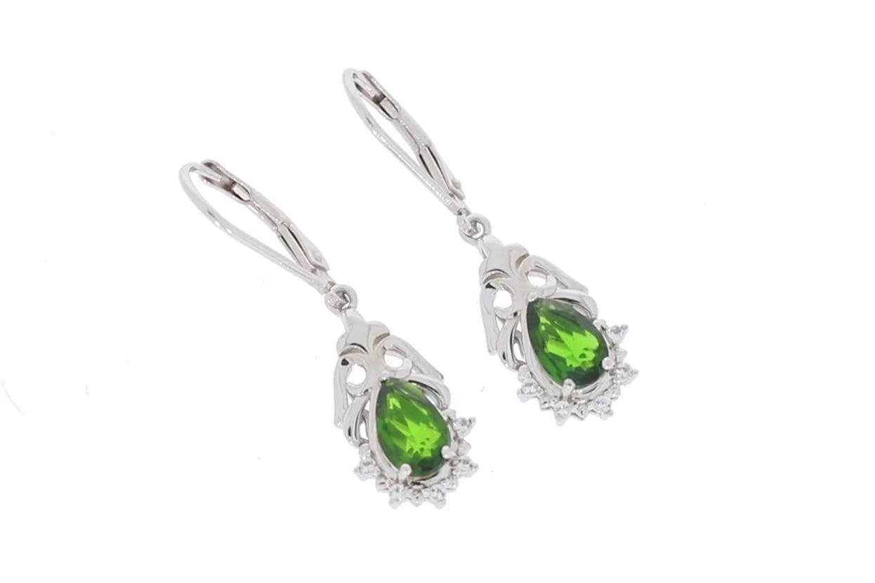 Green Chrome Diopside Sterling Silver Earrings with Diamond Accent
