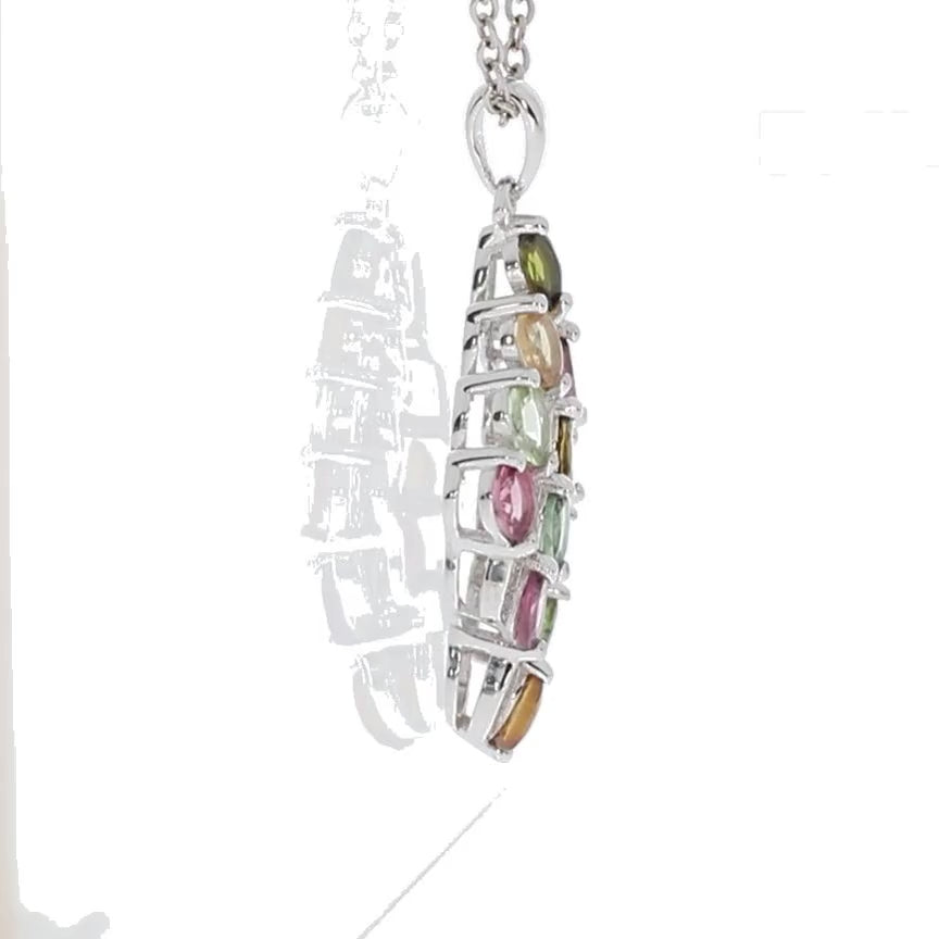 Oval Mutliple Color Sapphire Sterling Silver Pendant with Accent