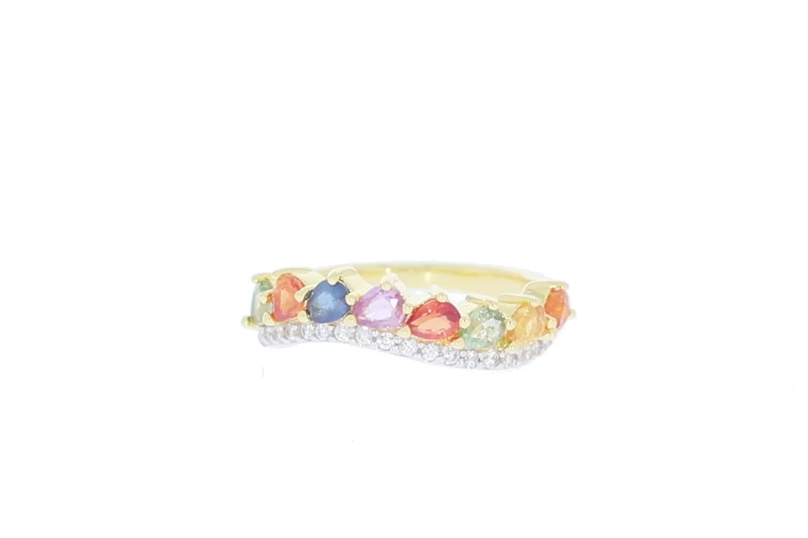 Pear Mutliple Color Sapphire Sterling Silver Ring with Sapphire Accent