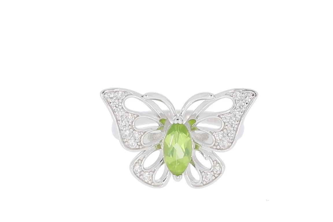 Green Peridot Sterling Silver Ring with Diamond Accent