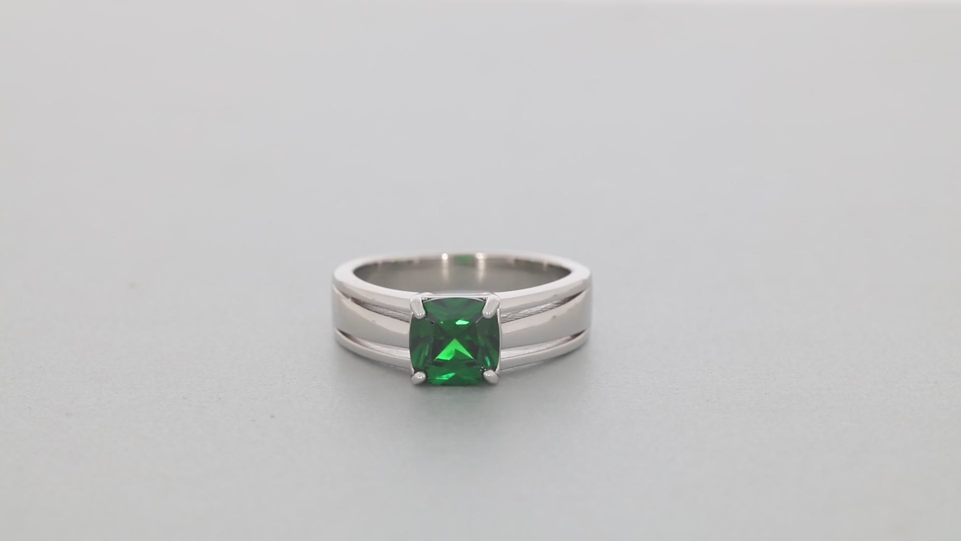 Green Emerald Sterling Silver Ring with Accent