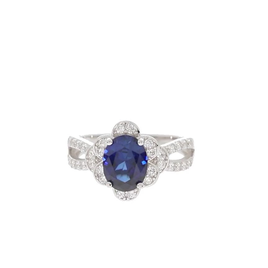 Blue Sapphire Sterling Silver Ring with Accent