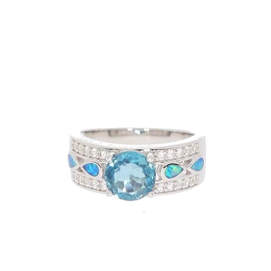Blue Topaz Sterling Silver Ring with Accent