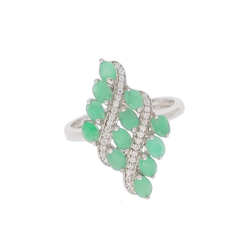 Oval Green Emerald Sterling Silver Ring with Accent