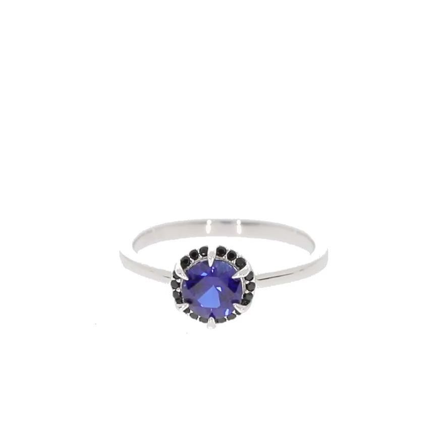 Blue Sapphire Sterling Silver Ring with Accent