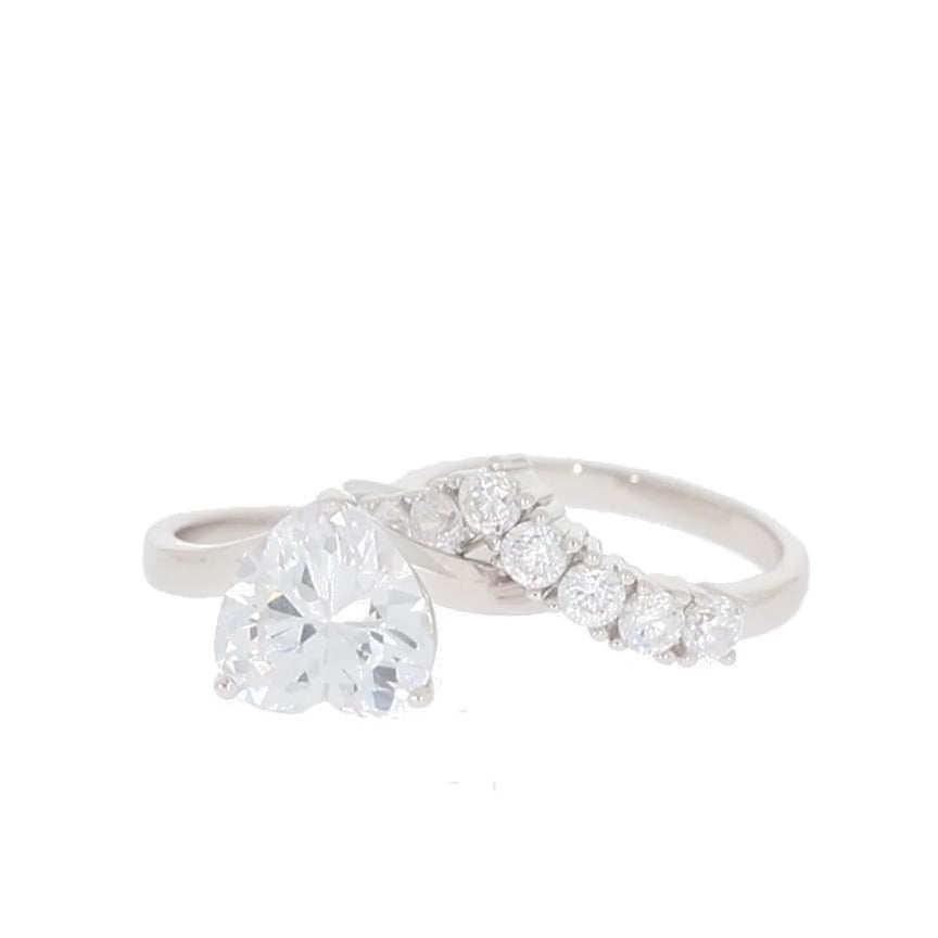 Heart White Moissanite Sterling Silver Ring with Moissanite Accent