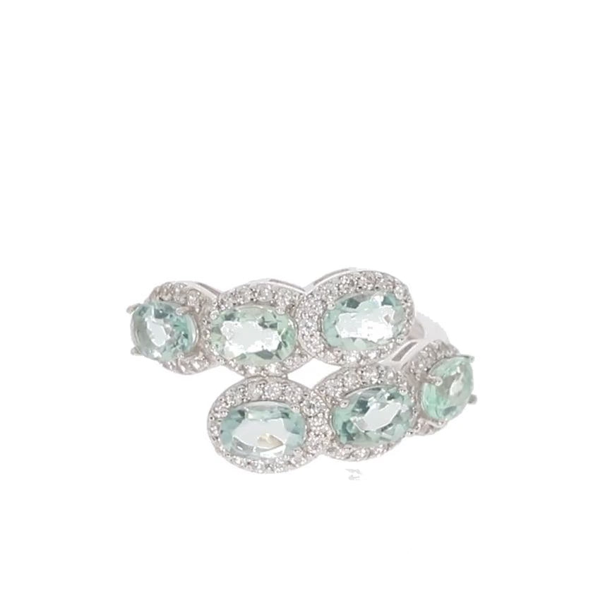 Oval Blue Aquamarine Sterling Silver Ring with Accent