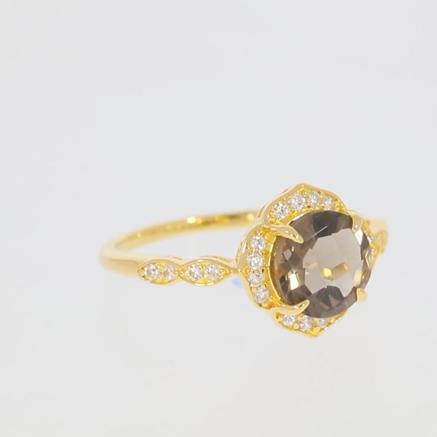 Round Brown Spinel Sterling Silver Ring with Moissanite Accent
