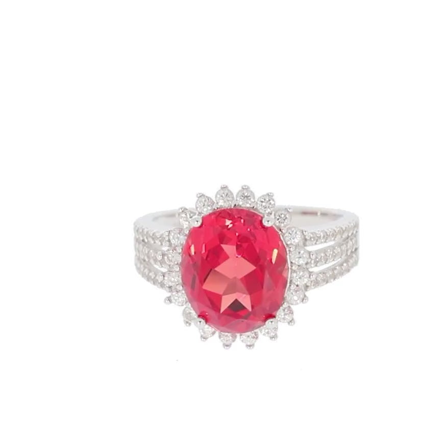 Oval Red Spinel Sterling Silver Ring with Accent