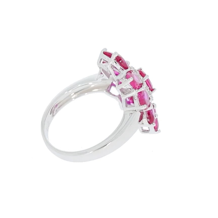Oval Pink Sapphire Sterling Silver Ring with Accent
